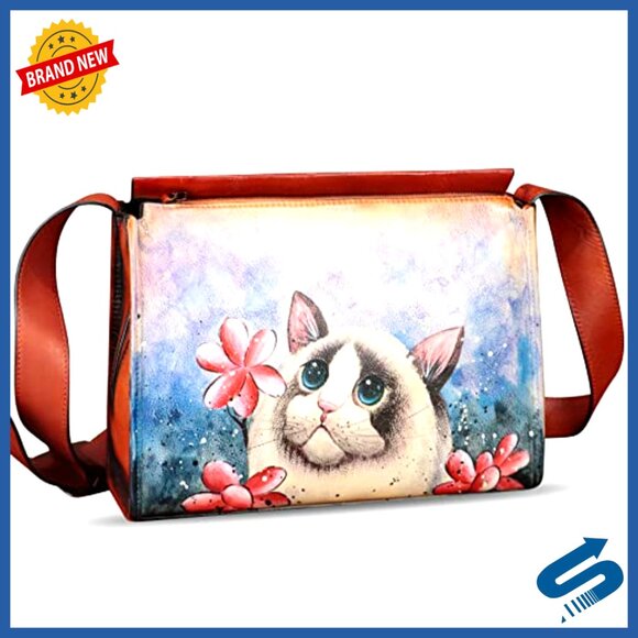 Genuine Leather Hand Painted Crossbody Satchel Purse Women's Bag - Picture 6 of 7